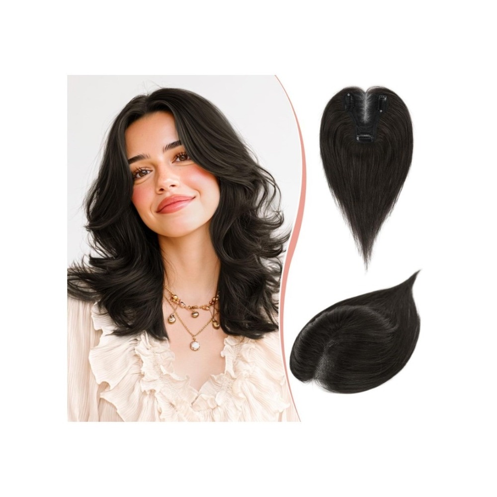 RUWISS Hair Topper 100% Real Human Hair 10 Inch Dark Brown Clip In Hairpiece 21g